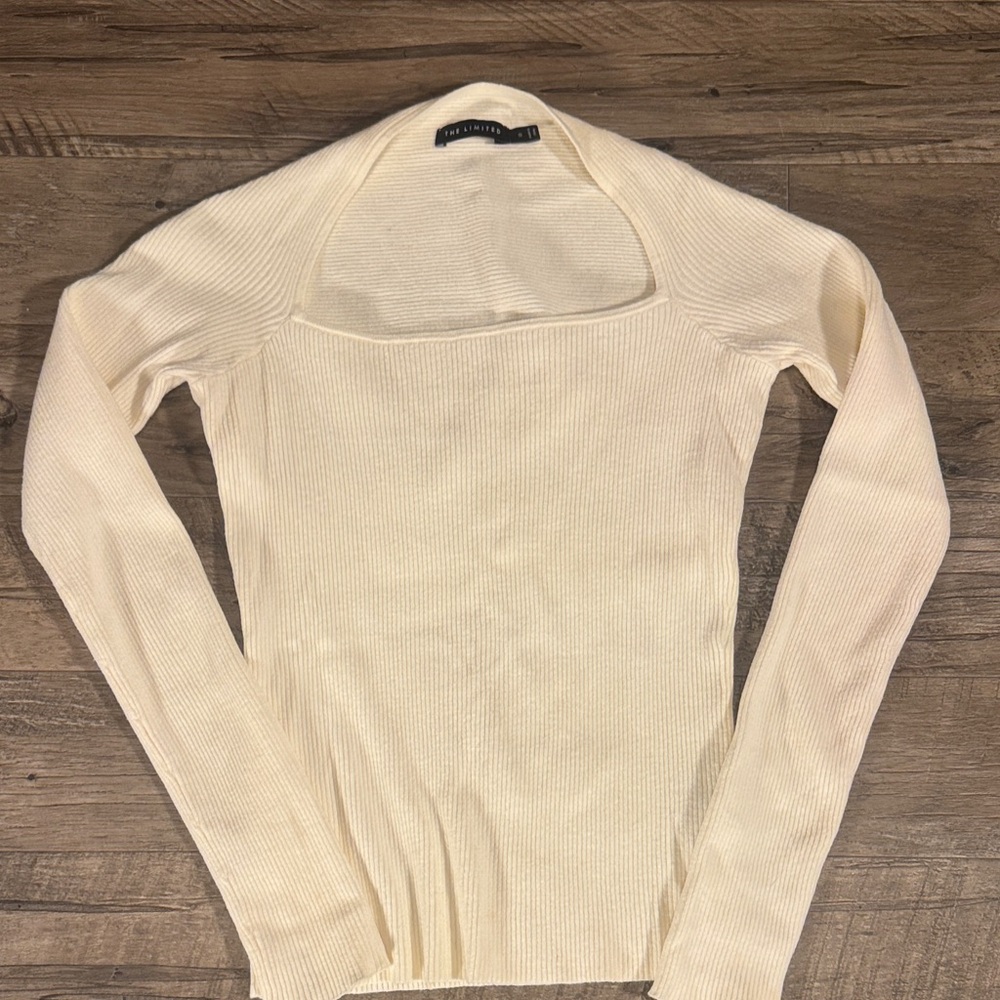 The Limited Ivory Ribbed Knit Top